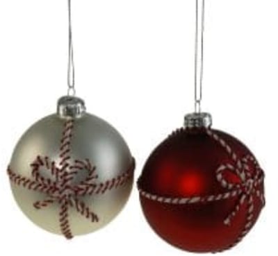 Glazen Kerstballen met Strik Rood/Wit - Set van 2 Assorti - 8 cm - Werner Voss