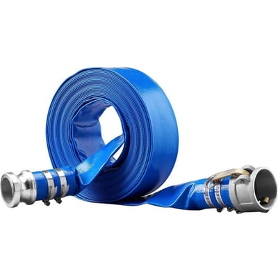 Tuyau de contre-lavage, 2 po x 50 pi, Tuyau d'évacuation plat pour piscine en PVC renforcé avec raccords Camlock en aluminium C et E, Colliers de serrage, Compatible avec les pompes, Sable