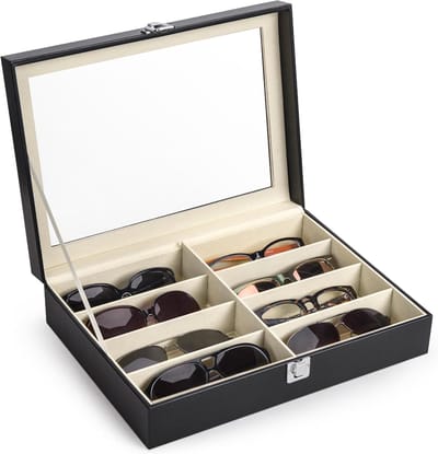 Opbergdoos voor zonnebrillen - Displaydoos voor brillen met 8 vakken - Opbergdoos voor sieraden - Horlogecollectiedoos - Unisex - Zwart