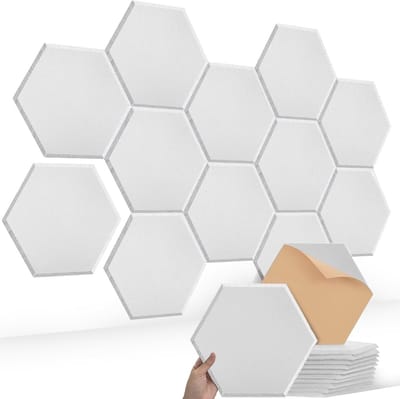 Zeshoekige geluidsisolatiepanelen, decoratieve wandpanelen voor akoestische verbetering, 12 stuks, 30 x 26 x 0,9 cm