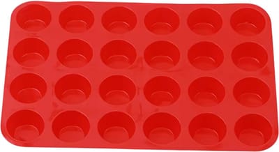 24-Gaats Siliconen Mini Muffin Bakvorm – Non-Stick Cupcake Bakvorm, Herbruikbare Siliconen Oven Bakvorm voor Mini Cake en Chiffon - Rood