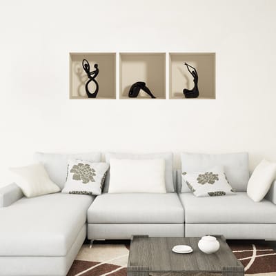 3D Muurstickers, Muurstickers met 3D-effect, Zwarte Beelden - 3D Zelfklevende Stickers voor Slaapkamer, Woonkamer, Trompe l'oeil - 30x90cm