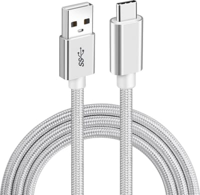 NÖRDIC USBC-N1092 USB-C naar USB-A kabel - USB3.1 Gen1 - Gevlochten Nylonkabel - 1m - Wit