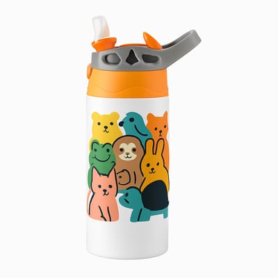 Opvallende Bold Neon Drinkfles – Trendy Waterfles voor Feestgangers en Hippe Mensen - Waterfles voor kinderen (wit/oranje)