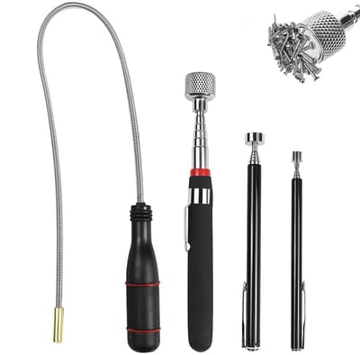 Magneetstaven Set - Telescoopgereedschap - Onderdelen Verzamelen - Flexibel Uitschuifbaar - 4 Stuks - Zilverkleurig