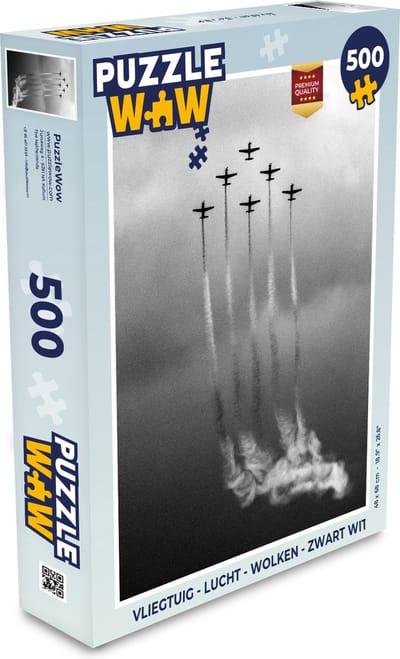 Puzzel Vintage - Vliegtuig - Lucht - Wolken - Zwart wit - Legpuzzel - Puzzel 500 stukjes