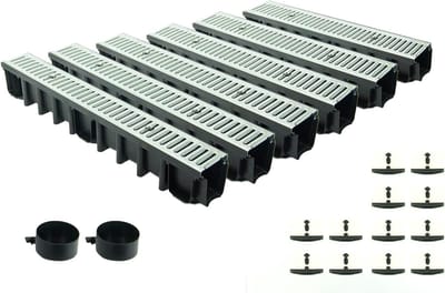 Afvoergoot Set - Drainagegoot Regenwater - Oprit Droog Houden - Constipatievrij Rooster - 6 meter - Gegalvaniseerd Staal