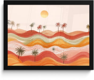Poster in lijst - Fotolijst 40x30 cm - Posters - Abstract landschap - Palmbomen - Kleurrijk - Posterlijst zwart - Decoratie - Wanddecoratie woonkamer - Muurdecoratie slaapkamer
