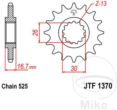 Jt Sprockets 525 Jtf1370.14 Steel Voortandwiel Zilver 14t