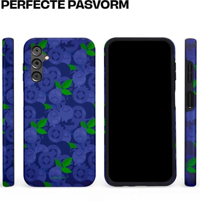 Casetastic hoesje geschikt voor Samsung Galaxy A14 (2023) 5G / Samsung Galaxy A14 (2023) 4G - Dubbellaagse bescherming - Berrytastic Blauwe Blueberry Bessen - Fashion Case - Donkerblauw Groen