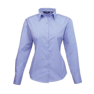Premier Dames/Dames Popeline Blouse met Lange Mouwen (Middenblauw)