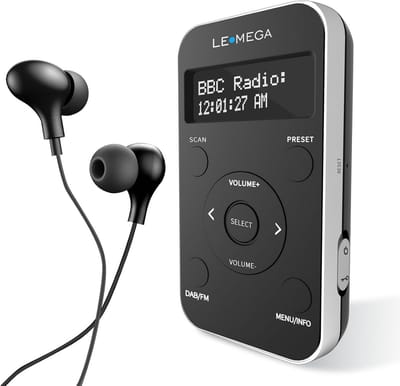 Draagbare DAB+ FM Pocket Radio met Oplaadbare Batterij, 20 Voorkeuzestations, LCD Display, 3,5mm Audio Ingang, Vergrendeling - Zwart/Zilver
