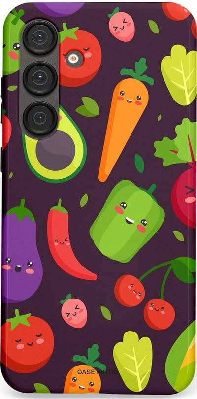 Casetastic Hoesje Geschikt voor Samsung S25 Plus - Stijlvolle Beschermende Duo-layer Case - Vrolijke Groentevrienden