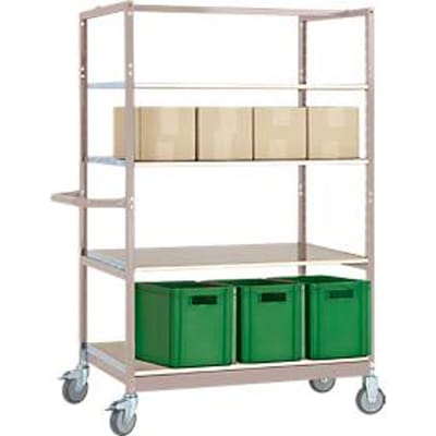 Etagewagen VARIMOBIL, plaatstaal, 4 in hoogte verstelbare houten legborden, tot 250 kg, diepte 700 mm