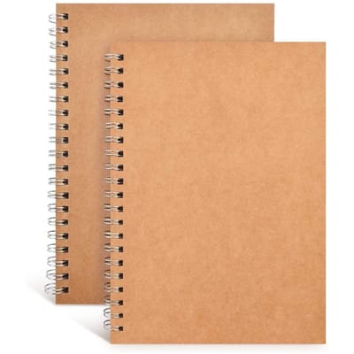 longziming -2 Stuks A5 Notitieboek met Dots – Spiraalgebonden Kraft Kaft, 100 Pagina’s – Blanco Schetsboek, Dagboek of Schrijfblok voor Reizen, School en Kantoor