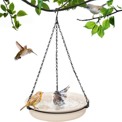 Allecto - Vogelvoederdispenser - Hangend Vogelbad - Tuindecoratie - Wit - Voederschaal voor Wilde Vogels - Geschikt voor Buitenruimtes - Elegant De...