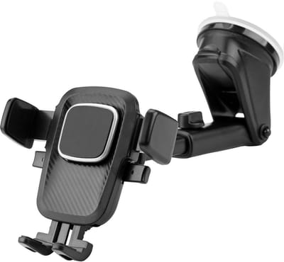 LuxeBass Telefoonhouder Auto | Klem- en kliksysteem met mechanische detectie | Universeel en Zuignap- LB525