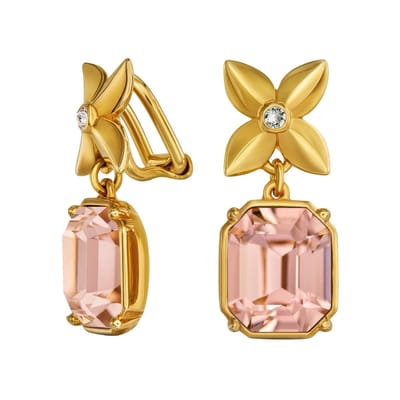 Traveller Clip Oorbellen - Oorclips Dames - Hangers - 22 Karaat Verguld - Kristallen - Rond 3mm - Vintage Rose - Achthoek 14x12mm - Bloem - 27x12mm - 157891