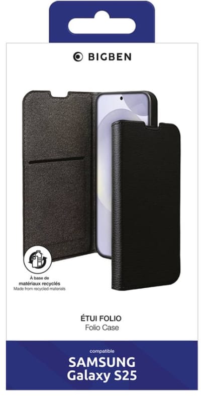 Bigben Connected, Hoesje geschikt voor Samsung Galaxy S25 - Folio met Standaard & Kaarthouders, Zwart
