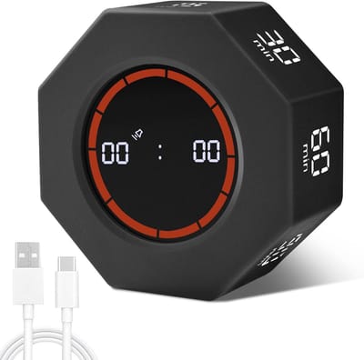 Digitale Gravity Flip Timer - met 3 volume-instellingen - LED-scherm - 800 mAh - Zwart - 7 groepen vaste tijd - Geschikt voor koken, studeren, werken, fitness
