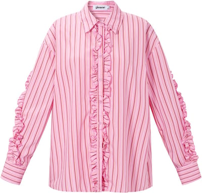 Gestreepte katoenen blouse met ruches - casual damesblouse voor voorjaar en zomer