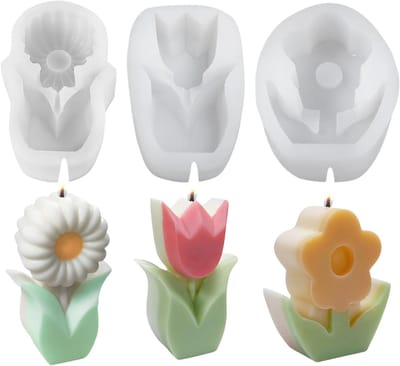 3D Silicone Mallen voor Tulpenkaarsen - Set van 3, Perfect voor DIY Kaarsen, Zeep en Hars Creaties