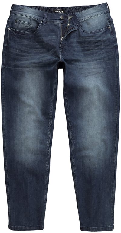 Men Plus - Heren - Jeans Buik-Fit toelopende Loose Fit elastische tailleband - Donkerblauw denim - Maat 52