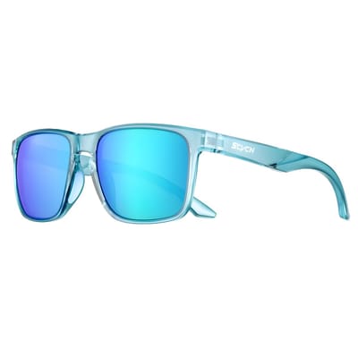 SCVCN® S235-QTC-10 | Zonnebril Piloten | Gepolariseerd Wayfarer Classic Zonnebril | Rechthoekig | Bril Hipster| Vierkant Rechthoekige | Carnavalsbril | Festival bril | Retro Zonnebril | Zonnebril Dames & Heren | Blauw Montuur | Blauw Spiegel Glazen