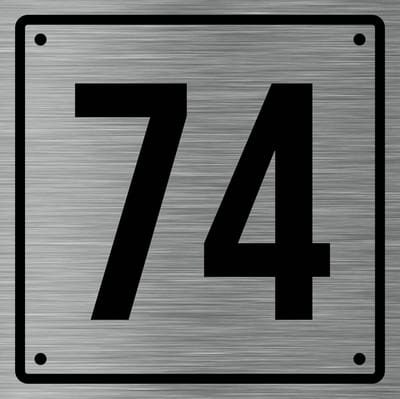 Huisnummerbord 74 - Incl. Schroeven en Pluggen – Acrylaat - 10 x 10 cm - RVS met Zwart