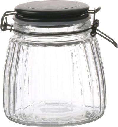 Urban Living Voorraadpot/bewaarpot - 1L - glas - met beugelsluiting - mat zwarte deksel