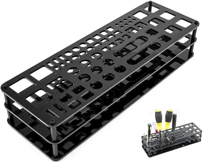 Dailygoods- Schroevendraaier-organisator 63 gaten - Opbergrek - Multifunctionele Gereedschapstandaard - Acryl - Werkplaats - 30 x 10 cm - Gereedschapsrek
