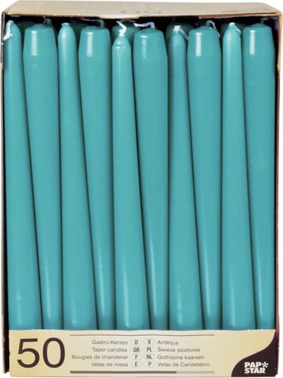 Conpax Candles Dinerkaarsen/kandelaar kaarsen Mega Pack - 50x stuks - turquoise - 25 cm - Tafelkaarsen