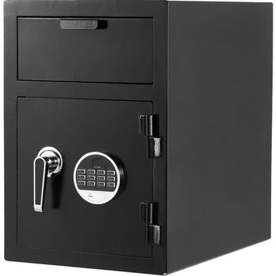 Coffre-fort à dépôt 1,2 pied cube, Coffre-fort à fente de dépôt avant de grande capacité avec clavier numérique, Coffre de dépôt d'espèces robuste à 2 niveaux avec clés de rechange pour