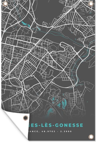 Muurdecoratie Frankrijk - Garges-lès-Gonesse - Stadskaart - Kaart - Plattegrond - 120x180 cm - Tuinposter - Tuindoek