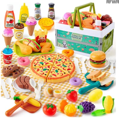 RFWR® Kinderkeuken Accessoires voor Buiten Playset met Speelgoed Voedsel en Picknickmand