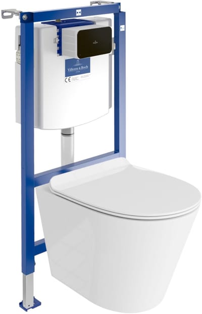 Villeroy&Boch Inbouwreservoir Complete Toiletset ViConnect H112 - Inbouw WC Hangtoilet Wandcloset GALVE - Bedieningsplaat Zwart - Voorwandelement voor toilet - Installatiesysteem