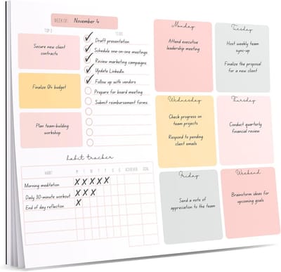 Wekelijkse planner - Notitieblok taken - Productiviteit verhogen - Dik 100 g/m² papier - 10x7.8 inch - Kleurrijk