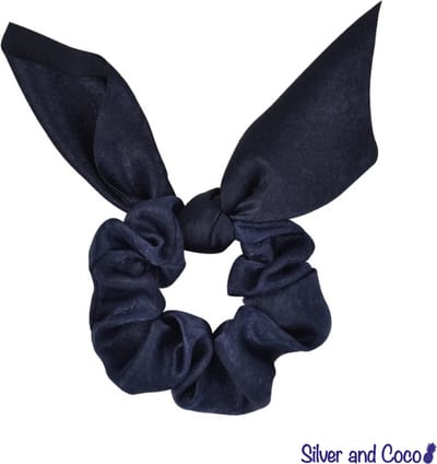 SilverAndCoco® - Zwarte Glitter Strik / Scrunchie Strass Steentjes Wokkel Elastiek Haarband Festival Scrunchies / Brede Haarstrik Haarelastieken Dames / Glitters Elastische Zwarte Haarbanden - Zwart Zilver