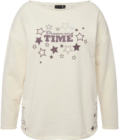 Ulla Popken - Dames - Loungewear trui oversized ronde hals lange mouwen - Krijt - Maat 46+