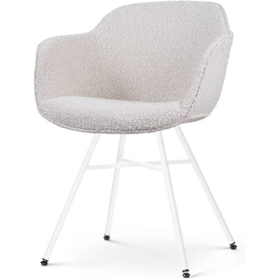 Nolon Noa-Mare Eetkamerstoel Bouclé Beige - met Armleuning - Stof - Witte Poten - Modern - Industrieel