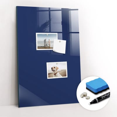 Tulup Whitebord - Kleur Marineblauw Magneetbord - 40 cm x 60 cm - Foto Magneetbord - Decoratief Magnetisch Bord - Magnetisch Bord Kind - Ideeënbord Thuiswerkplek - Inclusief Gratis Magneten & Marker & Spons - Memobord Glas - Memo Bord