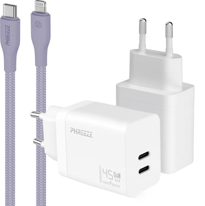 Phreeze usb C adapter geschikt voor iPhone en iPad met Lightning kabel paars - Snellader met kabel
