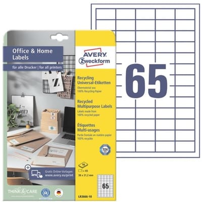 Avery Etiketten Zweckform 38 X 21,2 Mm Kringlooppapier 100 Stuks