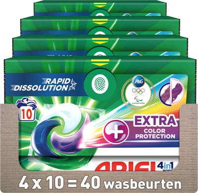 Ariel 4in1 Pods – Extra Kleurbescherming – Wasmiddelcapsules voor Gekleurde Was – 4x 10 Wasbeurten - Voordeelverpakking