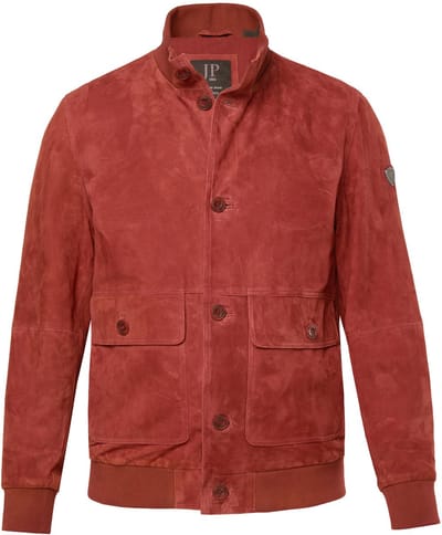 JP 1880 - Heren - Leren jack suède opstaande kraag knoopsluiting - Baksteenbruin - Maat 3XL
