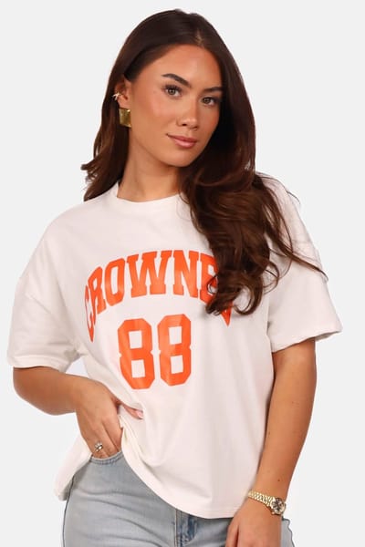 Getdrezzed Top - Maat: S - Oversized T shirt met opdruk crowned 88 wit