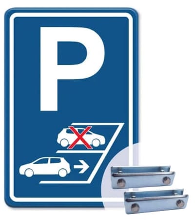 Parkeerbord Achteruit inparkeren - blauw - Weerbestendig Aluminium - 40x60 cm - Bevestiging: Met hekbeugels (voor spijlen- of gaashek)