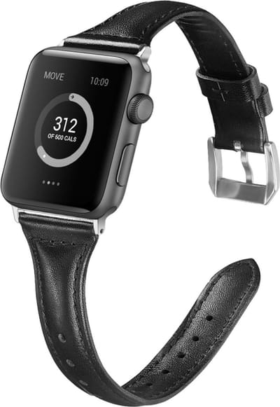 Leren bandje - geschikt voor Apple Watch 1/2/3/4/5/6/7/8/9/10/11/ SE (1,2,3) met maat 38 mm / 40 mm / 41 mm en 42 mm (Watch 10/11) - zwart