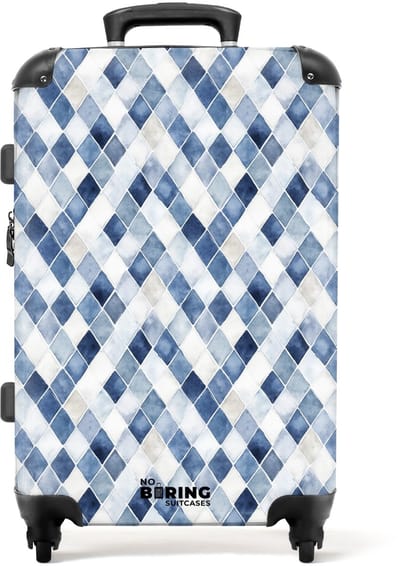 NoBoringSuitcases.com - Grote koffer - Ruit patroon blauw - Kinderkoffer geschikt voor jongen en meisjes - Reiskoffer met 4 wielen - Trolley op wieltjes - Rolkoffer groot kinderen - 72 liter - Ruimbagage valies 20kg