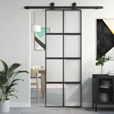 vidaXL - Schuifdeur - 76x205 - cm - gehard - glas - en - aluminium - zwart